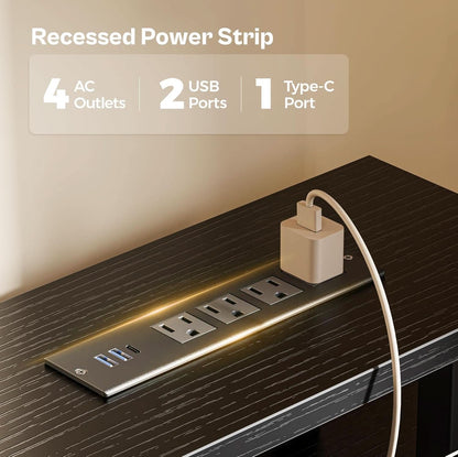 47 Inch Computer Desk With 4 Drawers And LED Lights Black