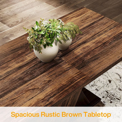55 Inch Rustic Brown Farmhouse Dining Table For Four