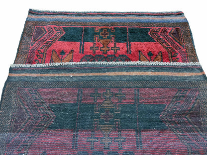 2' 10" X 4'6" Vintage Handmade Tribal Wool Rug Balouchi Rug Afghan Rug Red Black