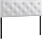 Modern White Faux Leather King Headboard With Buttons