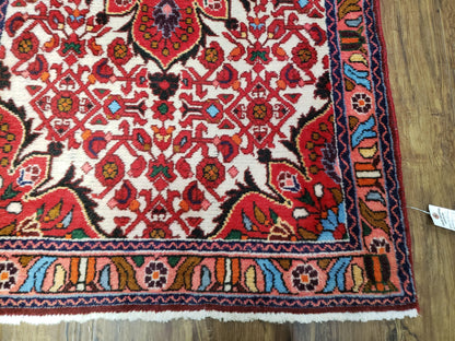 3' 2' X 5' 1" Handmade Floral Wool Rug Red Beige /Ivory
