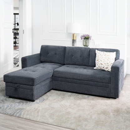 Gray Microfiber L Shape Sleeper Sofa With USB Ports Storage
