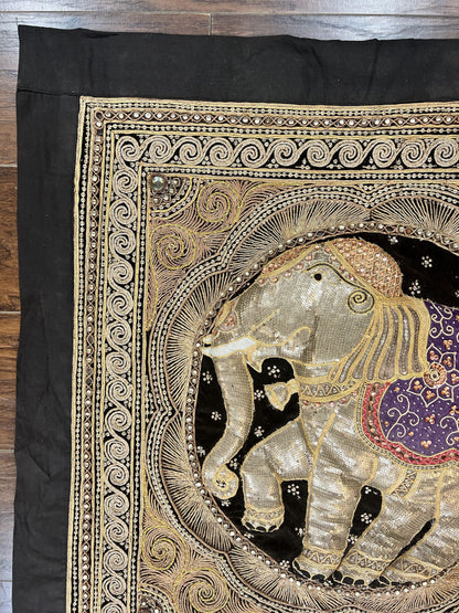 Indian Embroidery 3x3, Elephant Design, Detailed Needlepoint, Beadwork