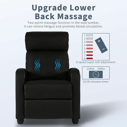 Black Wingback Recliner With Massage Therapy Living Room