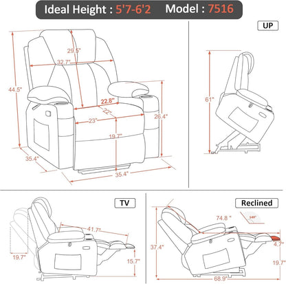 Large Power Lift Recliner Chair With Massage And USB Ports