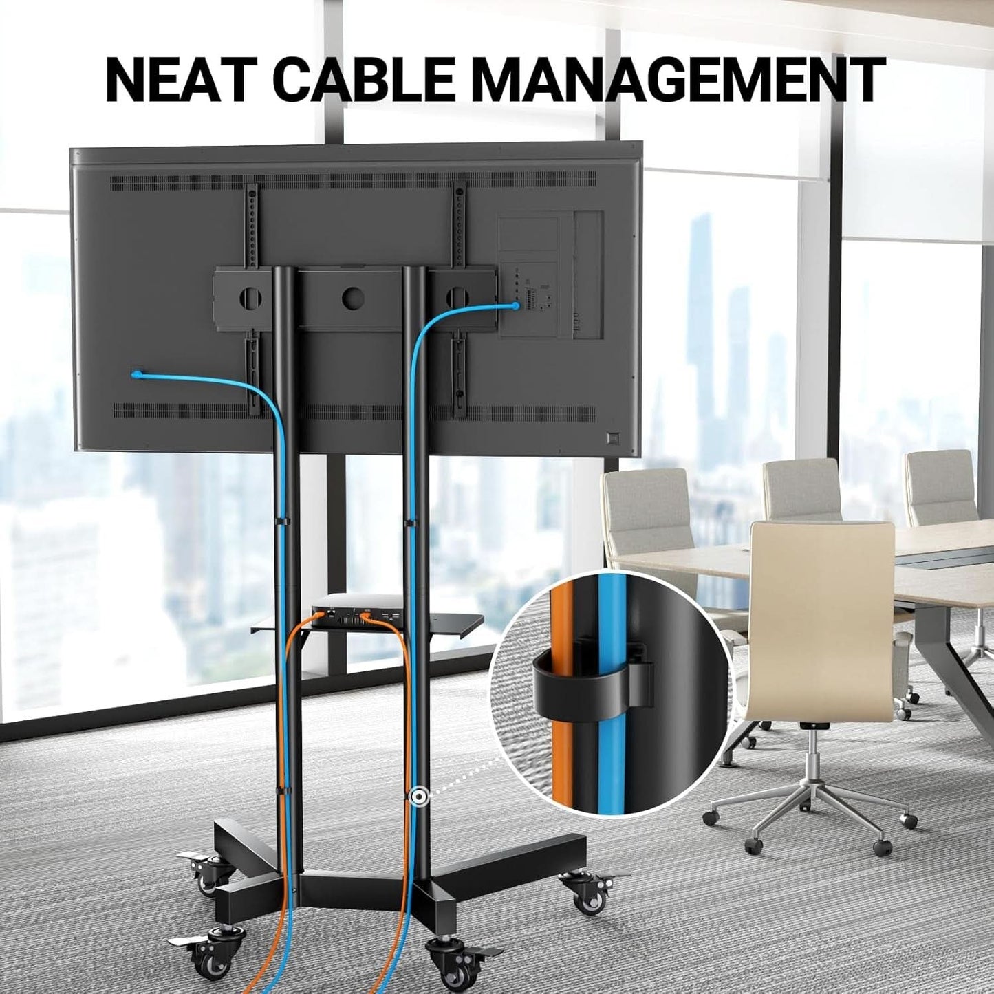 Rolling TV Stand For 32 To 85 Inch TVs Height Adjustable