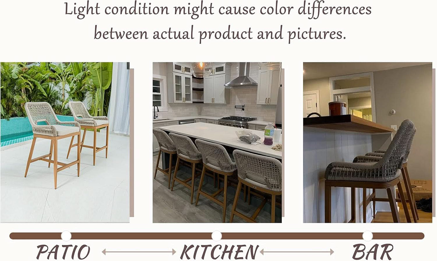 Counter Height Bar Stools With Backrest Set of 4 Rattan