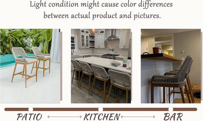 Counter Height Bar Stools With Backrest Set of 4 Rattan