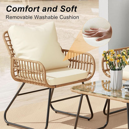 Stylish Four-Piece Outdoor Rattan Furniture Set with Cushions