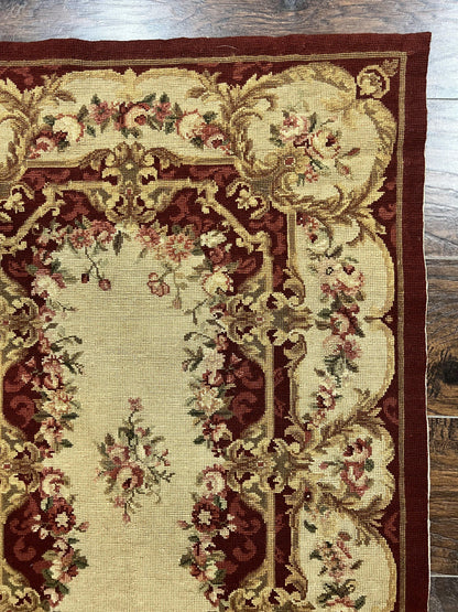Needlepoint Runner Rug 2.5 x 10.7, Tan Runner Rug, Flatweave Runner, Aubusson European Design, Needlepoint Rug, Long Runner, Hallway Rug