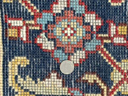 Indo Heriz Rug 8x10, Red and Navy Blue, Allover Pattern, Wool Handmade Carpet