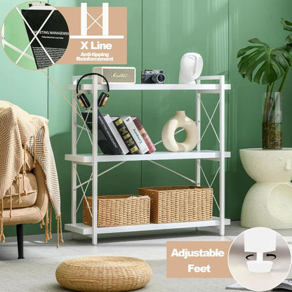 3 Tier White Bookshelf Open Shelving Unit For Home Office