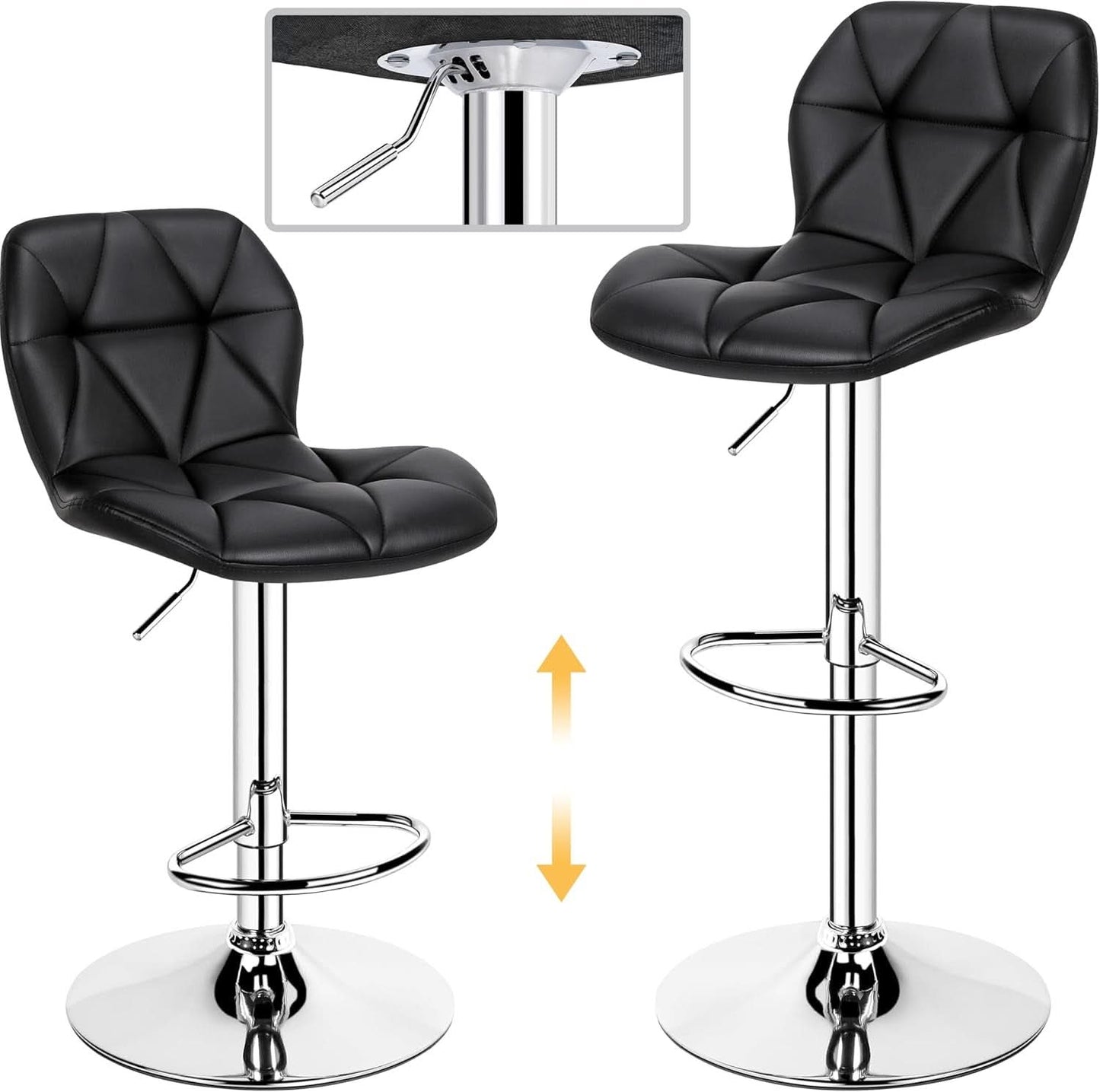 Set Of 2 Modern Adjustable Black PU Leather Bar Stools