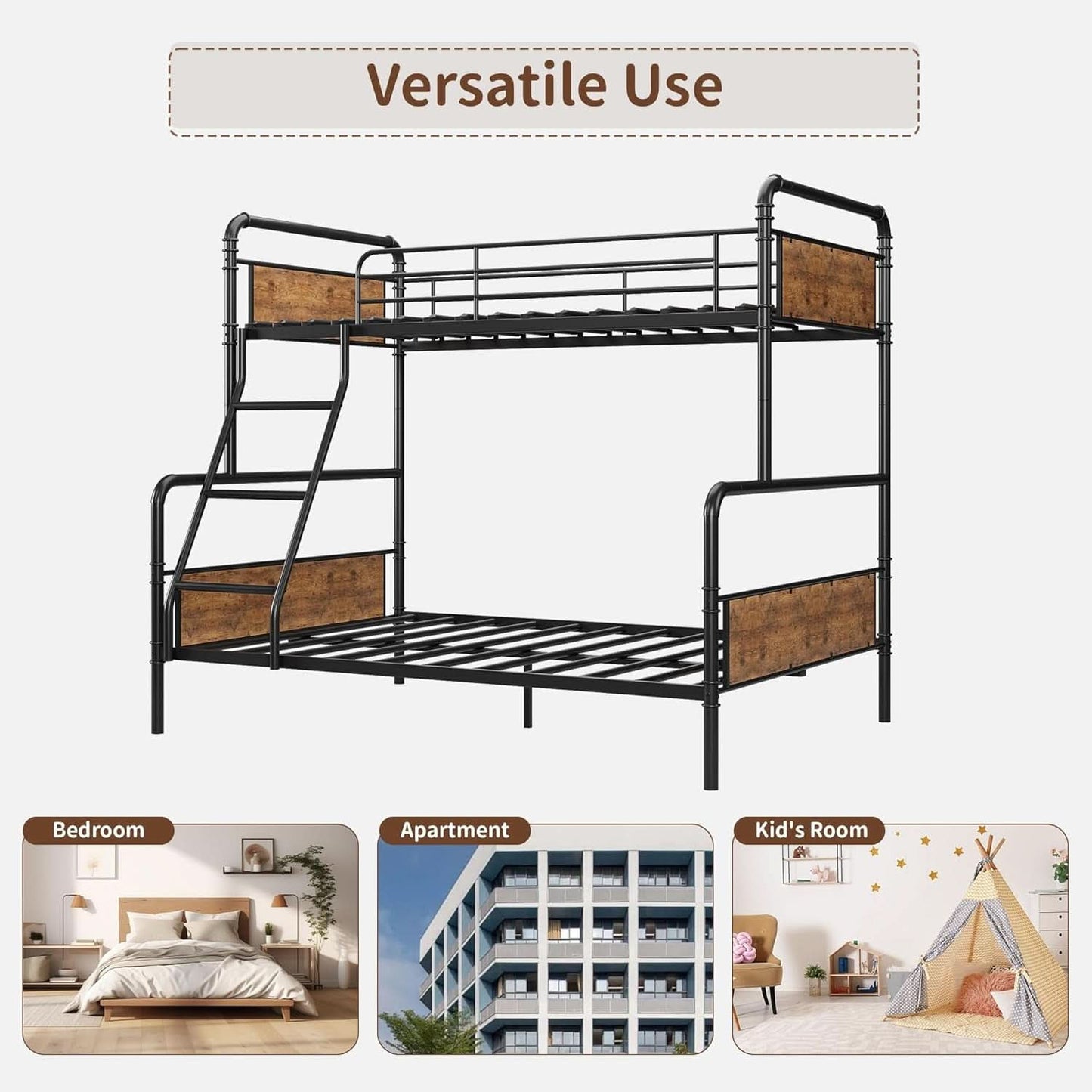 Twin Over Full Metal Bunk Bed Vintage Brown Space Saving