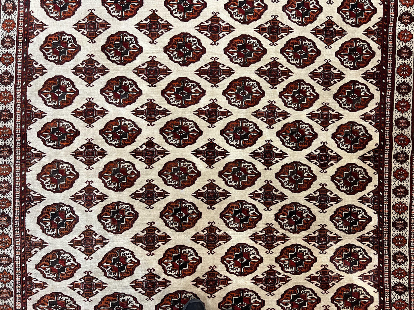 Persian Turkoman Rug 7x8, Almost Square Rare, Hand Knotted, Yamud, Bohemian Rug, Handmade Tribal Rug, Cream Red, Handmade Oriental Carpet