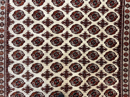 Persian Turkoman Rug 7x8, Almost Square Rare, Hand Knotted, Yamud, Bohemian Rug, Handmade Tribal Rug, Cream Red, Handmade Oriental Carpet