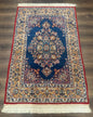 Blue Persian Qum Rug 3.6 x 5, Floral Medallion, Fine 310 KPSI