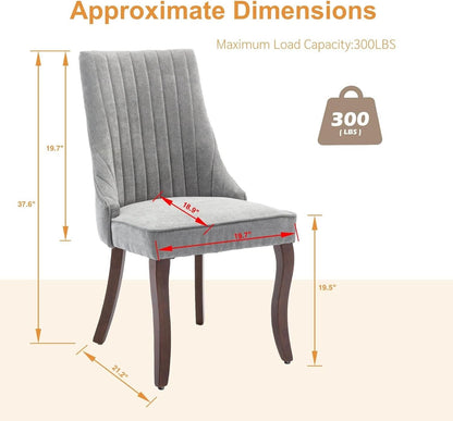 Gray Velvet Dining Chairs Channel Tufted For Kitchen
