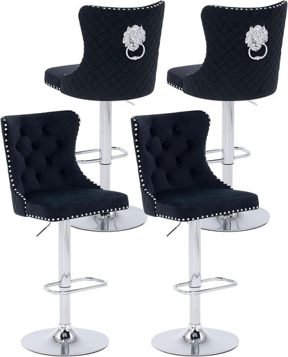 Velvet Swivel Bar Stools Adjustable Set Of 4 In Black