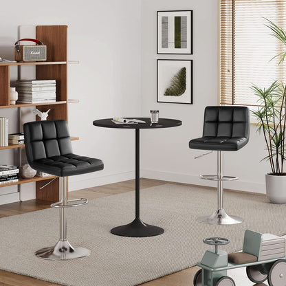 Bar Stools Set Of 2 Black PU Leather Swivel Adjustable Counter Height