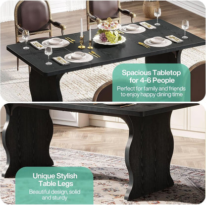 Black 63 Inch Rectangular Modern Dining Table For 4 To 6