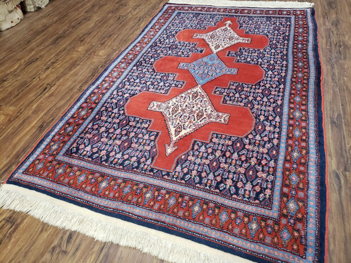 4x6 Western Kurdistan Kurdish Carpet Senneh Wool Area Rug Veg Dyes Red Blue Nice
