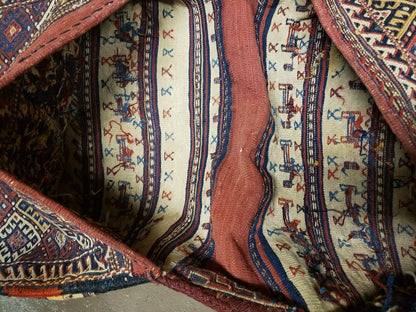 26" X 56" Antique Handmade Authentic Tribal Wool Rug Double Bag Tobreh