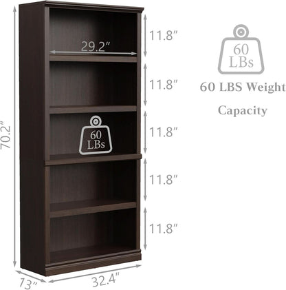 Bevfint 70 Inch Dark Cherry 5 Tier Floor Standing Bookcase
