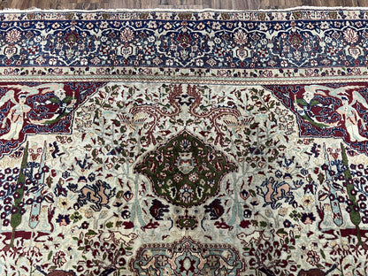 Rare Antique Indian Agra Rug, Early 20th Century Indian Carpet, Animal and Angel Motifs, Hunting Scene, Collectible Oriental Carpet, Wow