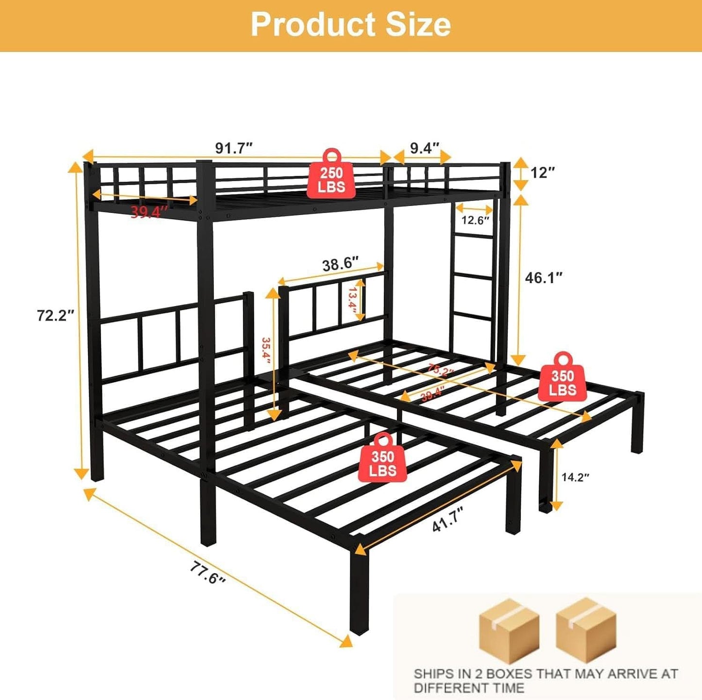 Triple Bunk Bed For 3 With Guardrails And Integrated Ladder