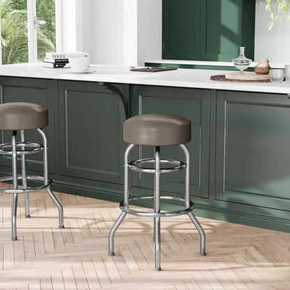 Bruno 2 Pack Chrome Bar Stools Beige Seats Swivel Set