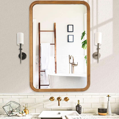 Wood Framed Bathroom Mirror 24x36 Inch Wall Mounted