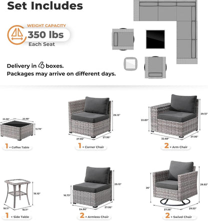 Modern 9 Piece Outdoor Wicker Sectional Sofa Set