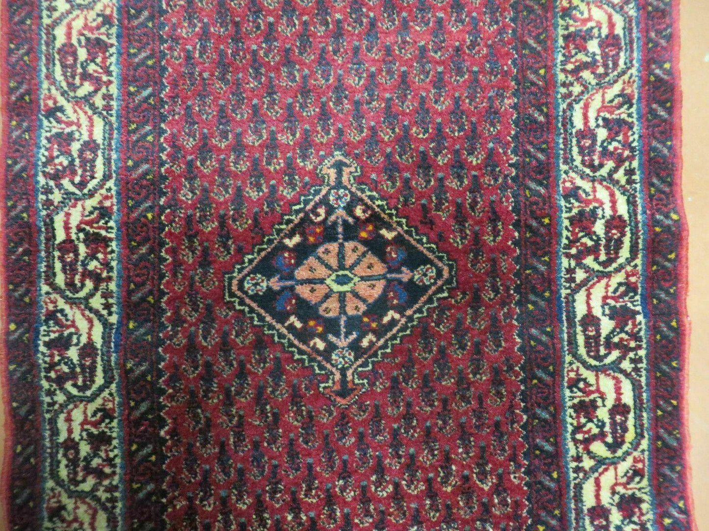 2.5' X 4' Vintage Handmade Indian Amritsar Wool Rug Paisley Design Red
