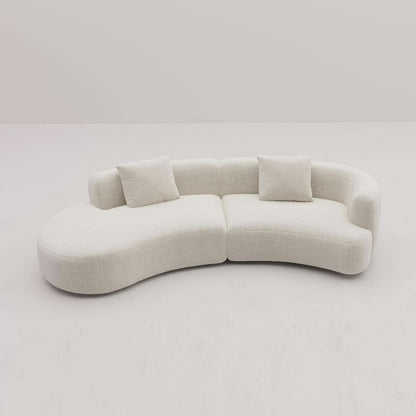 White Boucle Curved Sectional Sofa Modular Living Room