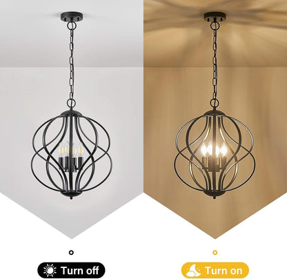 Black Four Light Geometric Pendant Chandelier Dining Room