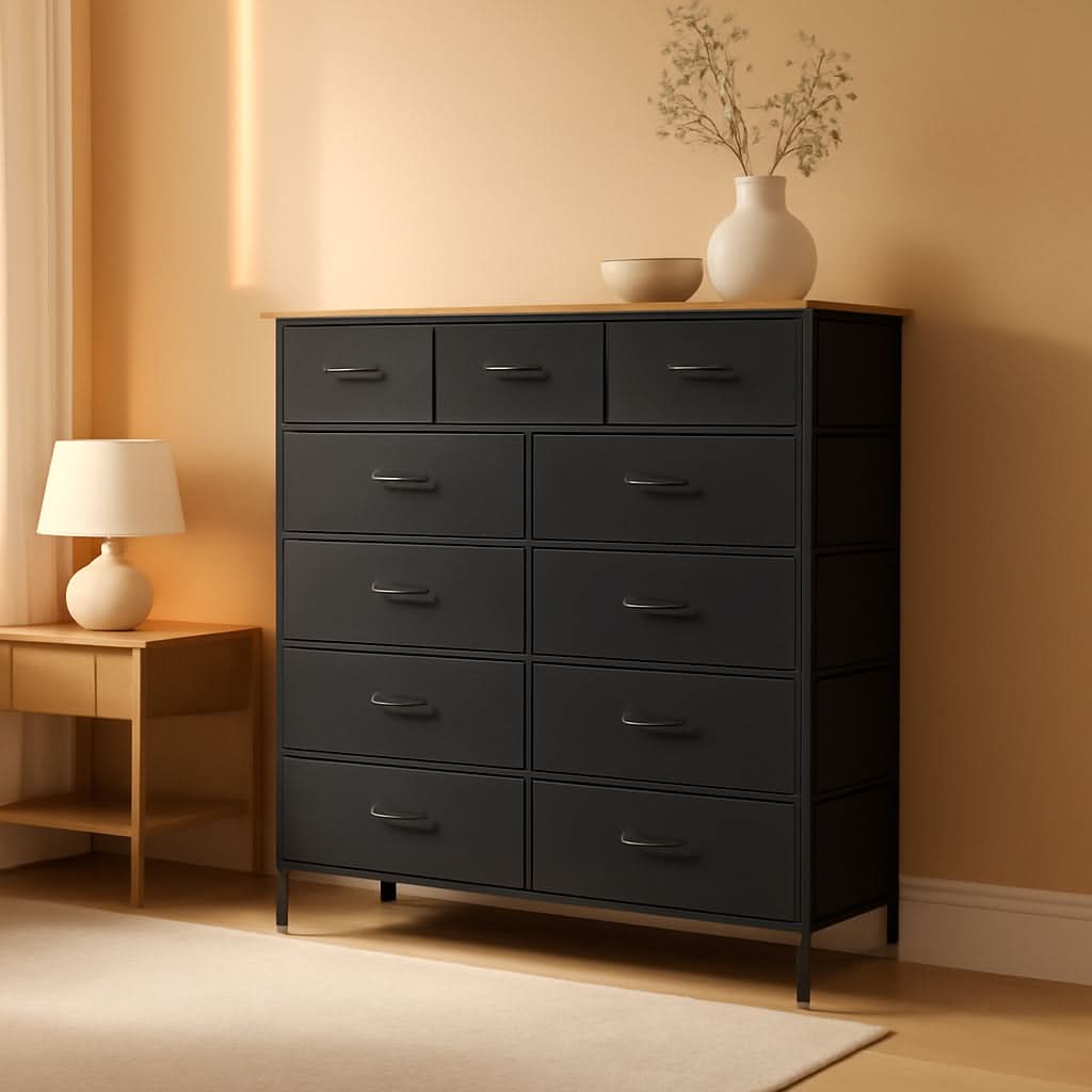 12 Drawer Dresser With Fabric Drawers For Bedroom And Closet Storage