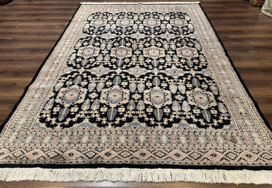 Turkoman Bokhara Rug 6x9, Pakistani Carpet, Black, Hand Knotted