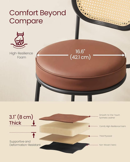 Caramel Brown Leather Bar Stools Set Of 2 25.1 Inch Tall