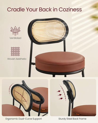 Caramel Brown Leather Bar Stools Set Of 2 25.1 Inch Tall