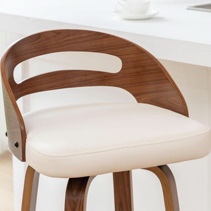Bar Stools Set of 3 Swivel 30 Inch Beige Faux Leather