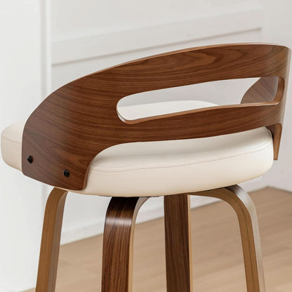 Bar Stools Set of 3 Swivel 30 Inch Beige Faux Leather