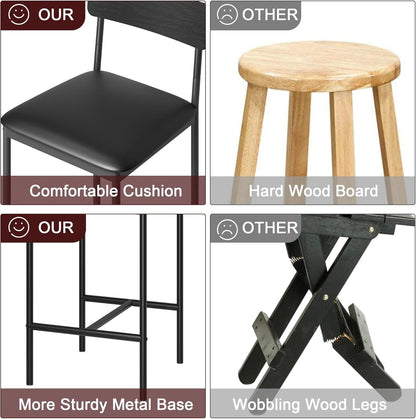 Bar Stools Four Pack With Back 25.5 Inch Rustic Black