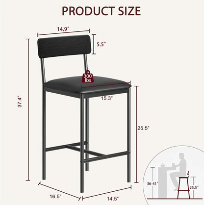 Bar Stools Four Pack With Back 25.5 Inch Rustic Black