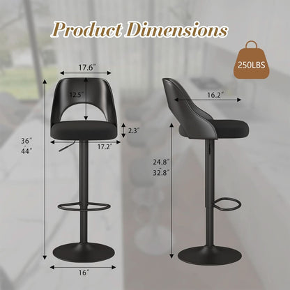 Bar Stools Set Of 3 Height Adjustable Swivel Black