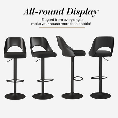 Bar Stools Set Of 3 Height Adjustable Swivel Black