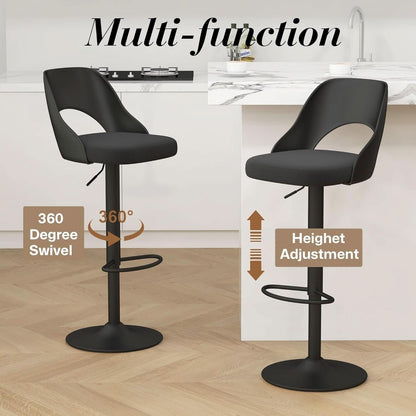 Bar Stools Set Of 3 Height Adjustable Swivel Black