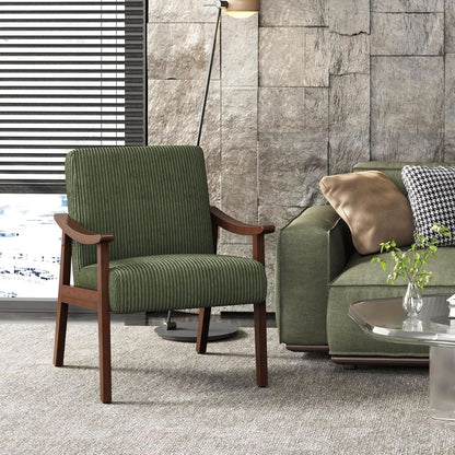 Dark Green Corduroy Armchair Mid Century Solid Wood