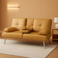 Convertible Futon Sofa Bed in Faux Leather Camel Yellow with Removable Armrests