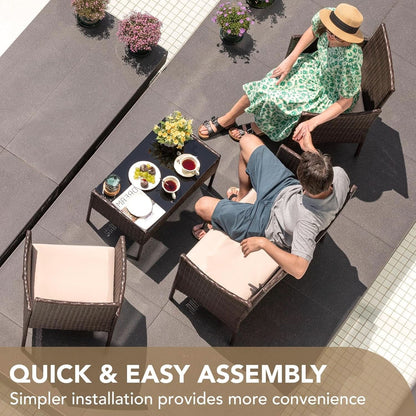 4 Piece PE Rattan Patio Furniture Set With Beige Cushions